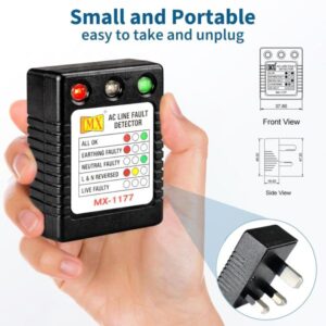 MX AC Line Fault Detector Plug Tester for UK Sockets – Auto Wire Connection Checker, 3-Way LED Indicator, Live Neutral Earth Fault Detector,13A UK Outlet Tester, Plug-in Home Wiring Inspector