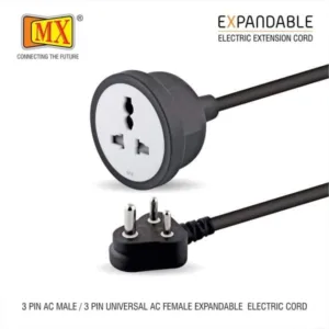 MX Extension Board with 20M Heavy Duty Long Wire Cord, Single Outlet Socket 2500W 10A Expandable Electric Extension, 3 Pin Plug with Surge Protection & Child Safety Shutter, Black for home appliances like electric cooktop & Stove