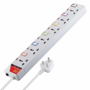 MX 6 Outlet Power Strip with Universal Socket & LED Indicator Individual Color Switch with Circuit Breaker Protection Spike Guard Extension Board with Child Safety Shutter