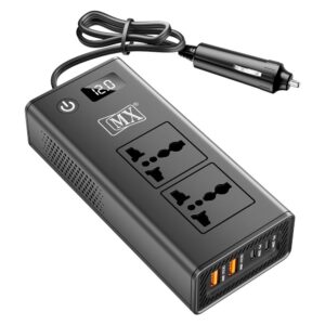 MX 200W Car Power Inverter, 6-in-1 Car Laptop Charger with Dual AC Sockets, 20W Type-C PD, 36W USB Ports, Voltage Display, ON/OFF Switch, Multi-Protection,12V to 220V Car Adapter for Travel