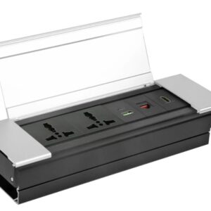 MX Flip Type Cable Cubby Box with 2 Universal Power Sockets, 1 USB A + USB C (35W PD) Charging Port, 1 LAN & 1 4K HDMI Port