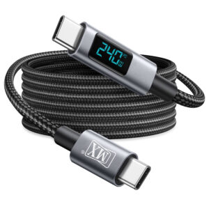 MX 240W Type C to Type C Fast Charging Cable with LED Display | Nylon Braided Tangle Free Fast Charging & Data Cable