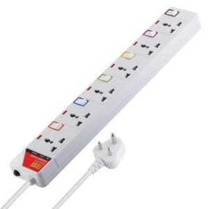 MX 6 Outlet Power Strip with Universal Socket & LED Indicator Individual Color Switch with Circuit Breaker Protection Spike Guard Extension Board with Child Safety Shutter - MX 3536
