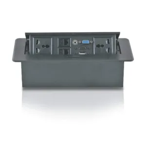 MX Hydraulic Pop Up Box/Cable Cubby with Switch 2 Universal Power Socket + 2 RJ-45 (CAT-6) + 1 VGA + 1 USB (DATA) + 1 HDMI (4K) +1 3.5 MM AUX Port (MX 7002A)