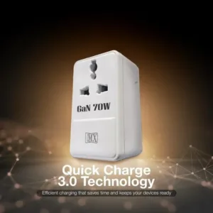 MX 70W GaN Multi Plug Indian Pin Adapter with Universal Socket & Dual USB-C PD Fast Charging - MX 4333